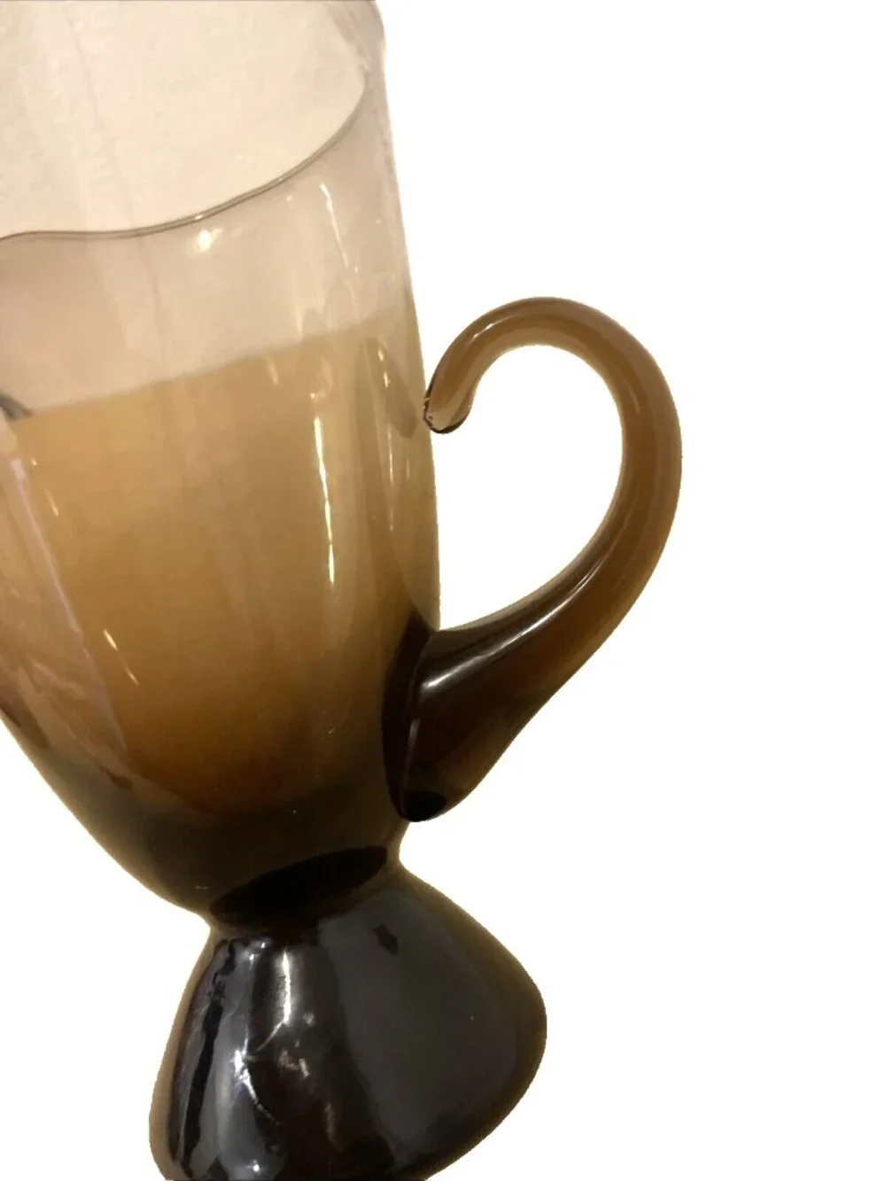 Vintage Mid Century Modern Smoke Gray Art Glass Pitcher Pinched Spout 9